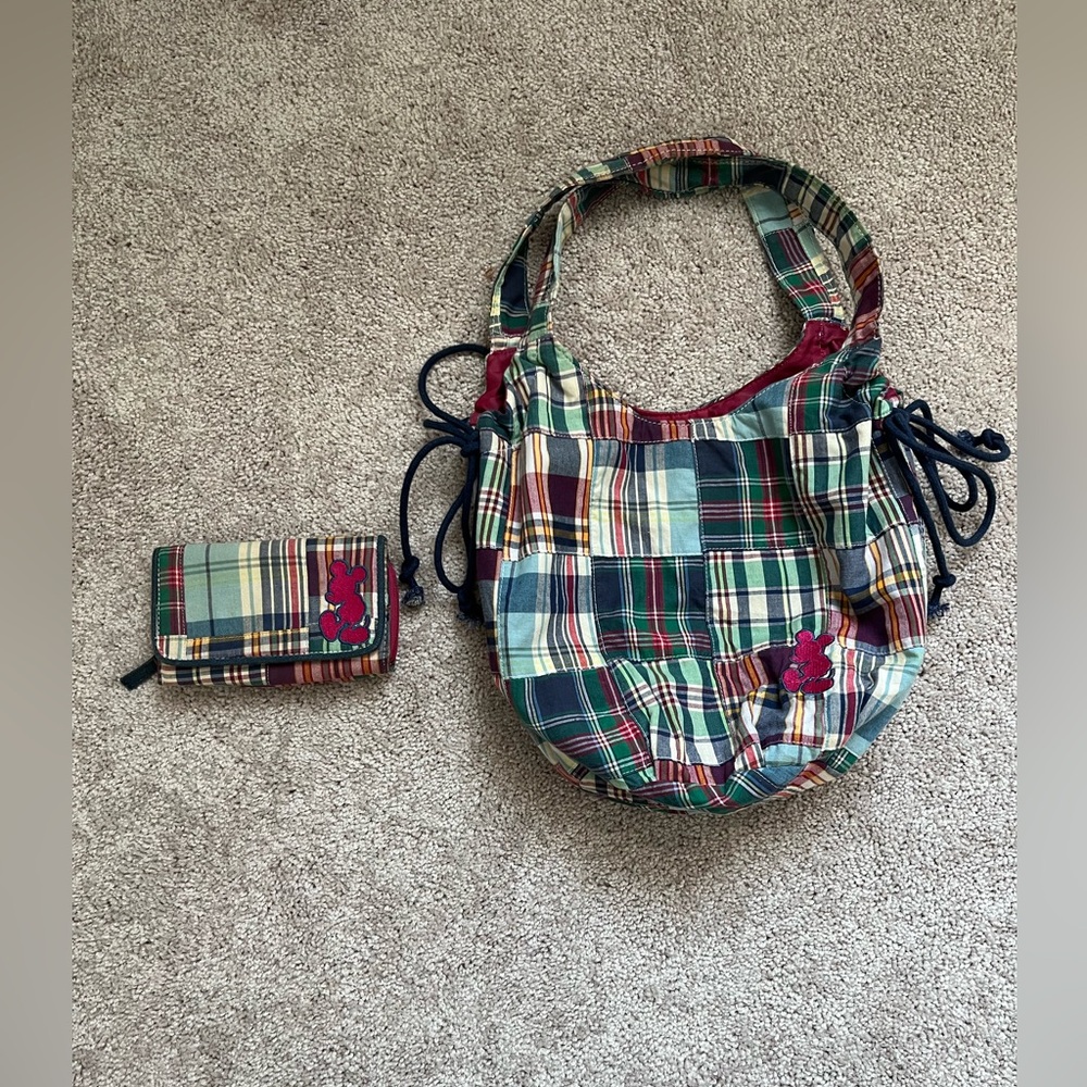 Disney Micky Mouse Plaid Patchwork Bundle Purse/W… - image 1